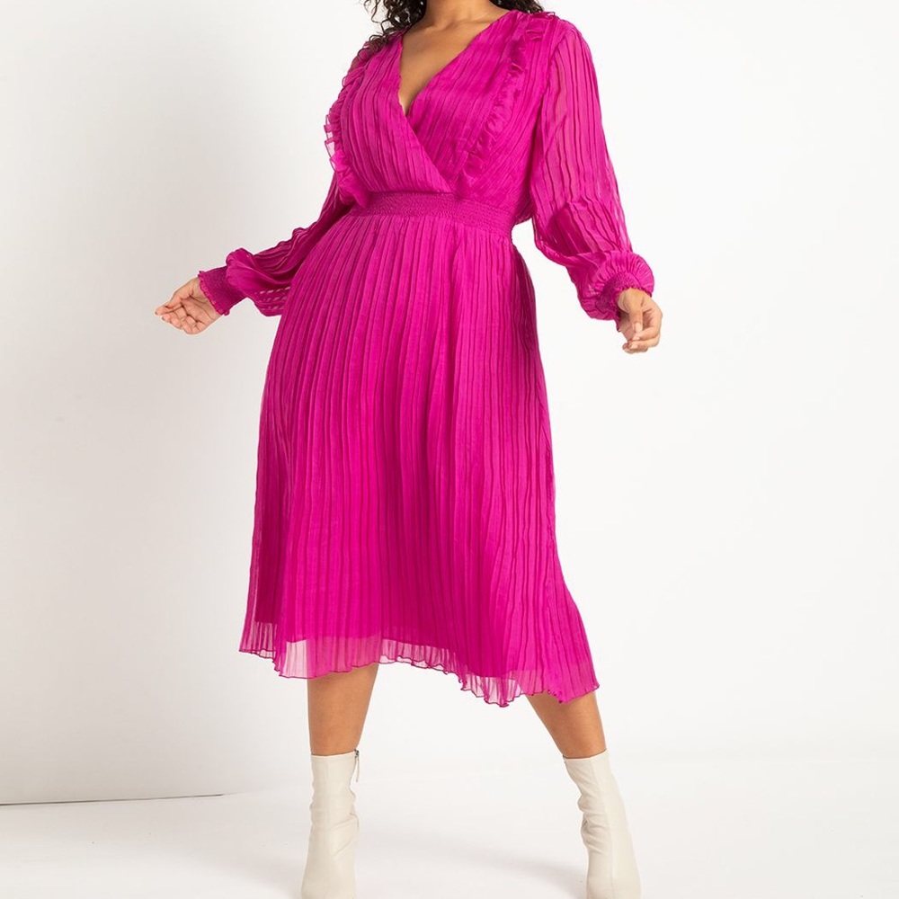 Eloquii Surplice Bodice Pleated Dress